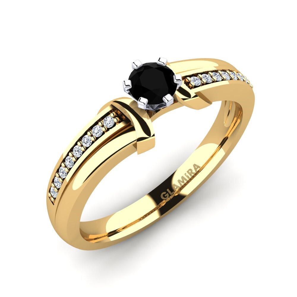 14ct Yellow / White Gold Black Diamond Engagement Ring Mirabella