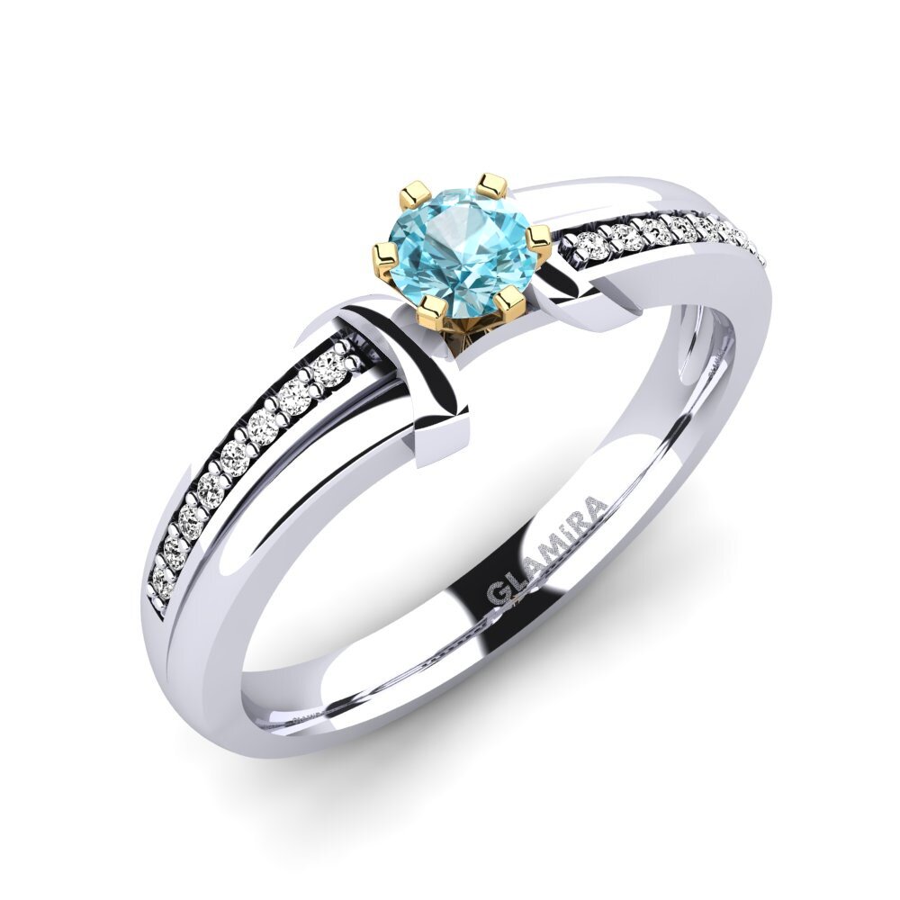 14ct White / Yellow Gold Blue Zircon Engagement Ring Mirabella