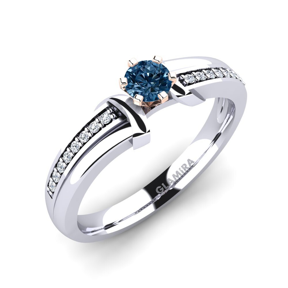 14ct White / Rose Gold Blue Diamond Engagement Ring Mirabella