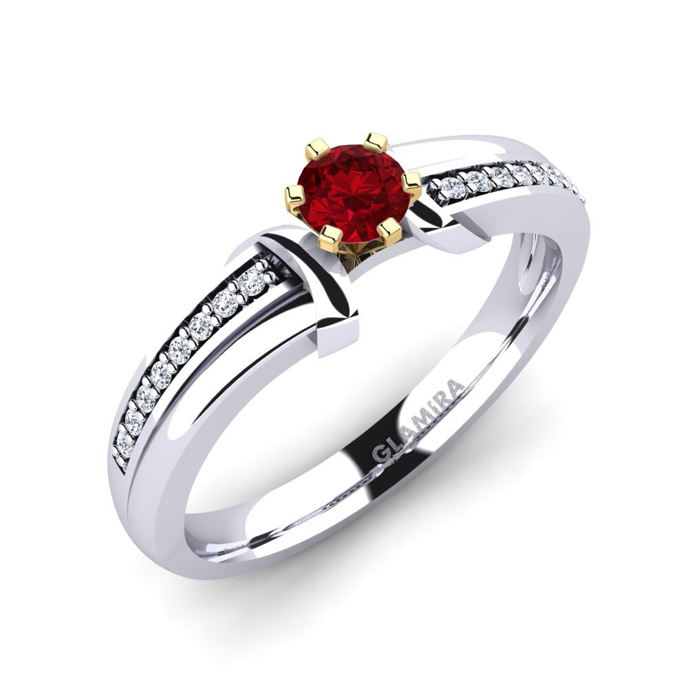 14K White & Yellow Gold Red Zirconia Engagement Ring Mirabella
