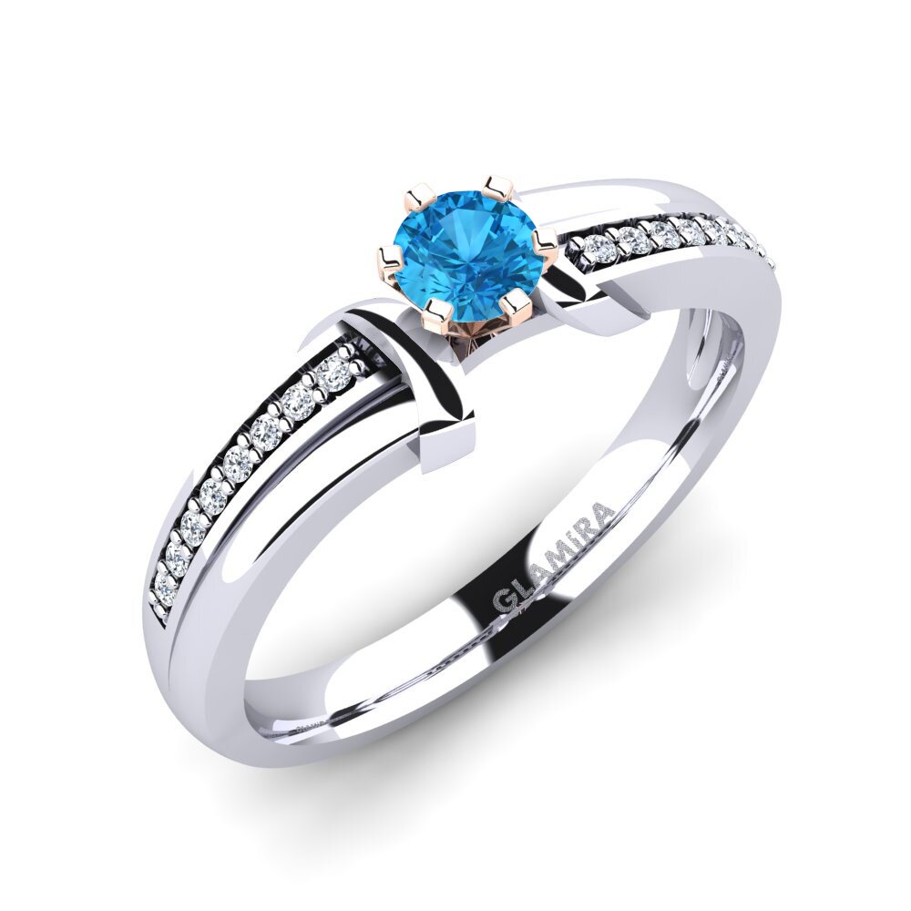14ct White & Rose Gold Blue Topaz Engagement Ring Mirabella