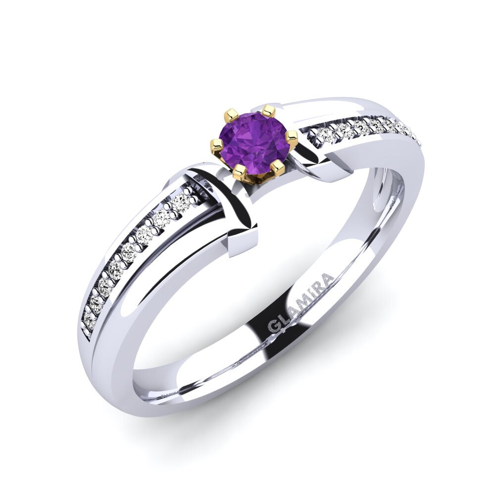 14ct White / Yellow Gold Amethyst Engagement Ring Mirabella 0.16crt