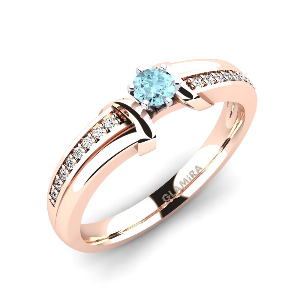 9ct Rose / White Gold Aquamarine Engagement Ring Mirabella 0.16crt