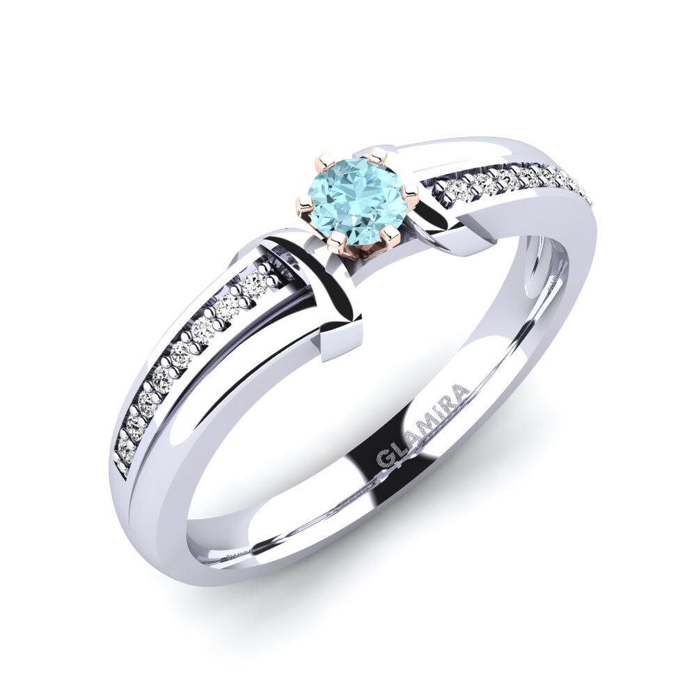 9ct White / Rose Gold Aquamarine Engagement Ring Mirabella 0.16crt