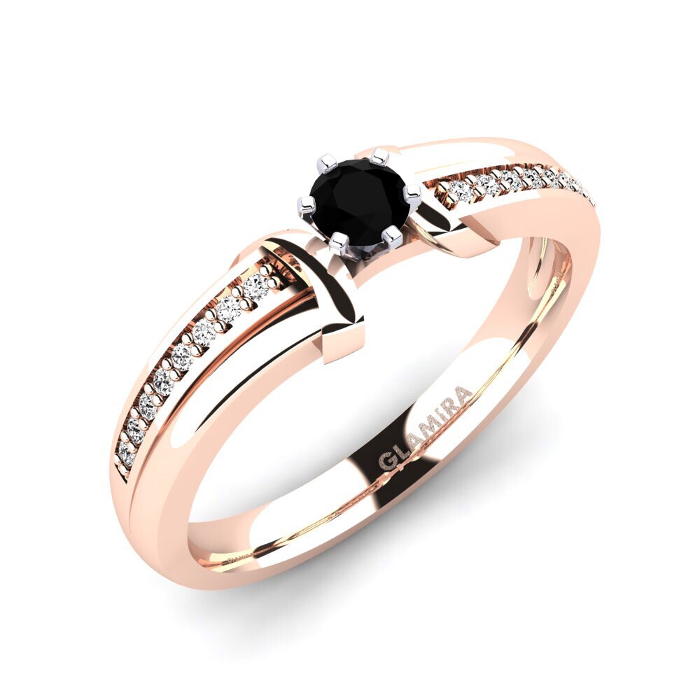14ct Rose / White Gold Black Onyx Engagement Ring Mirabella 0.16crt