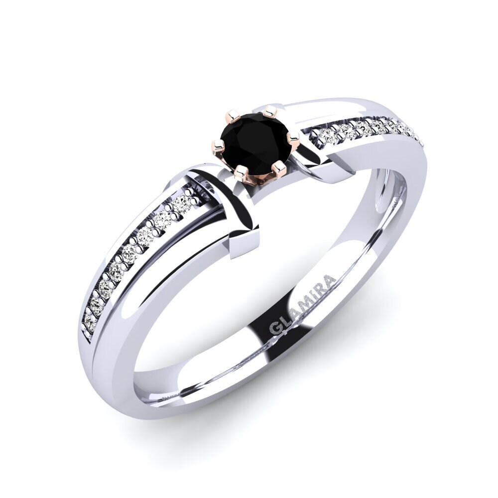 14ct White / Rose Gold Black Onyx Engagement Ring Mirabella 0.16crt