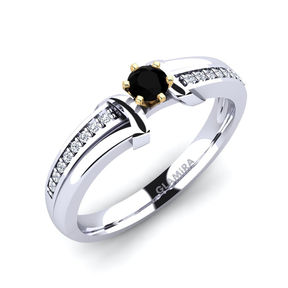 14ct White / Yellow Gold Black Sapphire Engagement Ring Mirabella 0.16crt