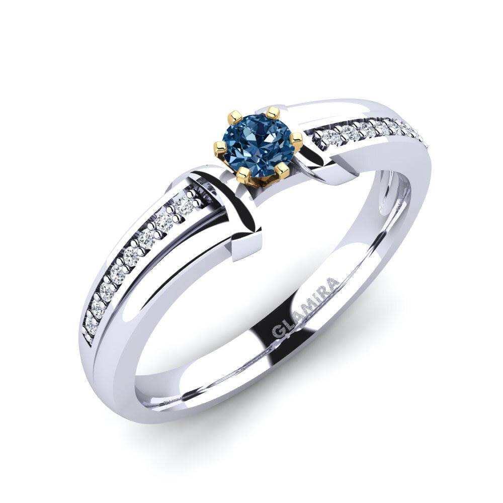 14ct White / Yellow Gold Blue Diamond Engagement Ring Mirabella 0.16crt