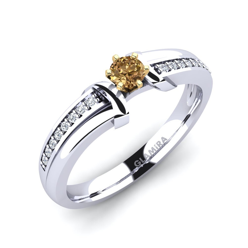 14ct White / Yellow Gold Brown Diamond Engagement Ring Mirabella 0.16crt