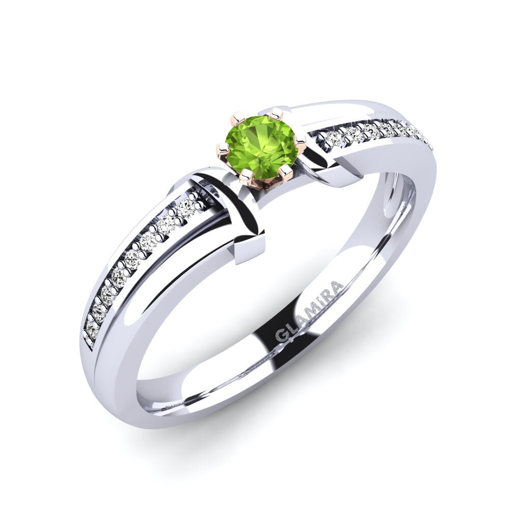 14ct White / Rose Gold Peridot Engagement Ring Mirabella 0.16crt