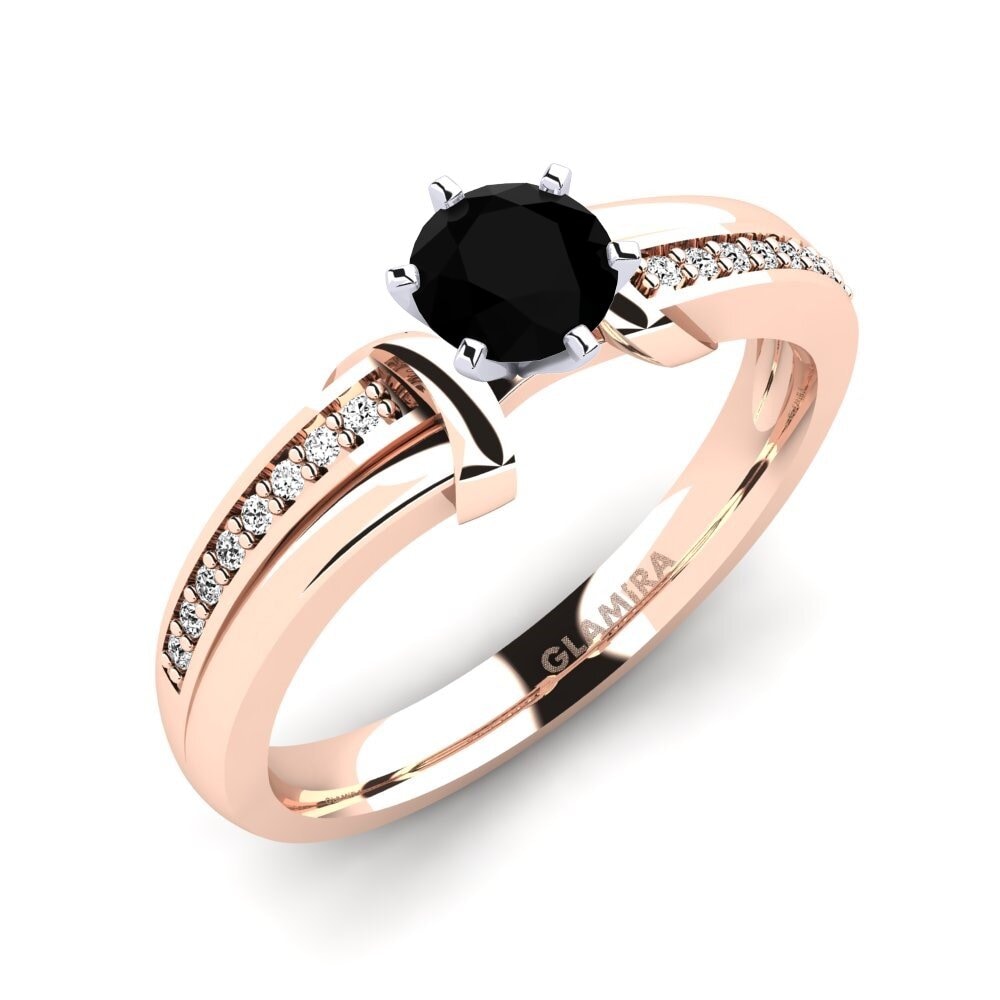 14ct Rose / White Gold Black Onyx Engagement Ring Mirabella 0.5crt