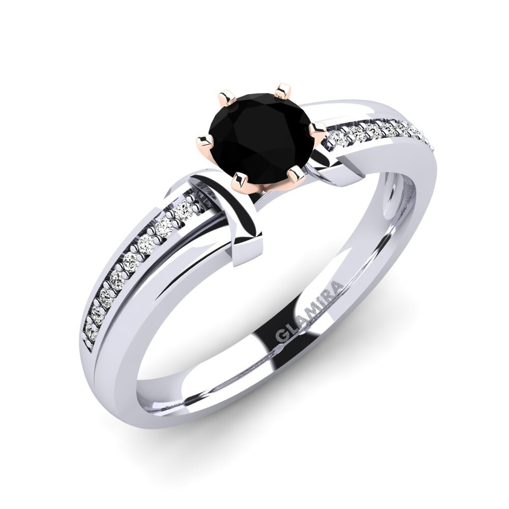 14ct White / Rose Gold Black Onyx Engagement Ring Mirabella 0.5crt