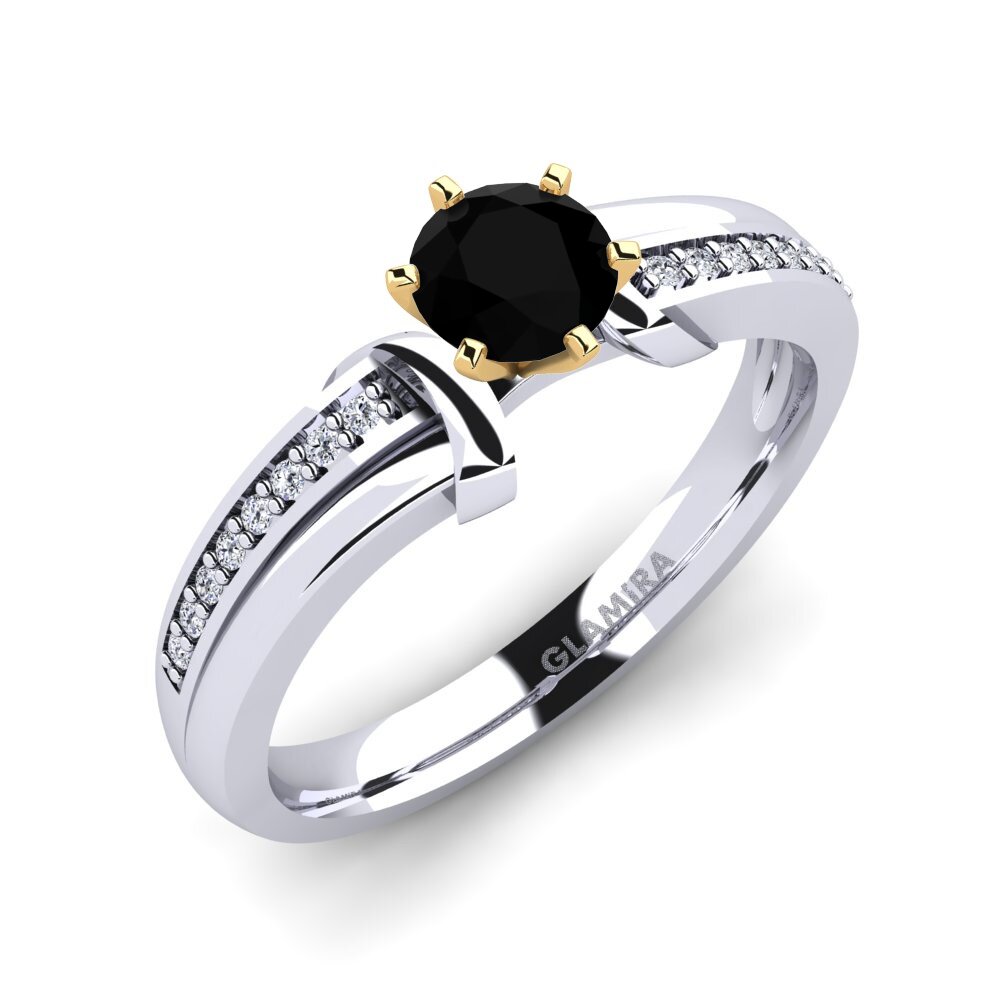14ct White / Yellow Gold Black Sapphire Engagement Ring Mirabella 0.5crt