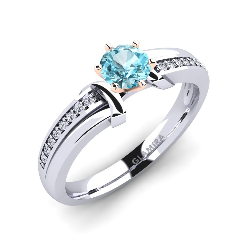 18ct White & Rose Gold Blue Zircon Engagement Ring Mirabella 0.5 crt