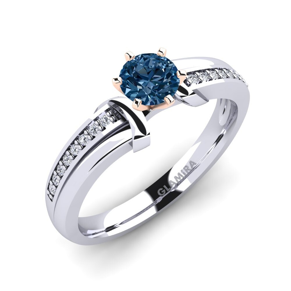 14ct White / Rose Gold Blue Diamond Engagement Ring Mirabella 0.5crt