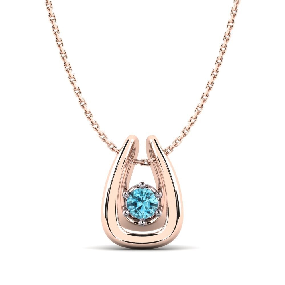 14ct Rose / White Gold Blue Zircon Women's Pendant Tusemen