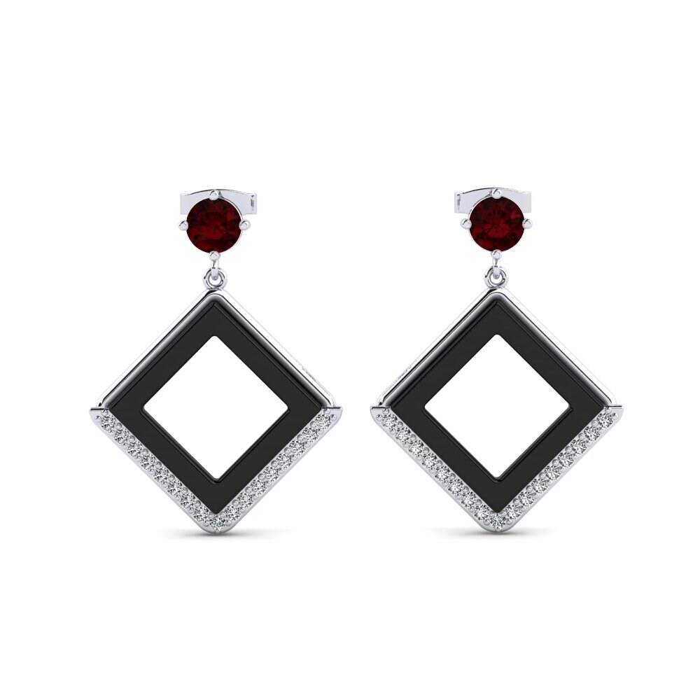 18ct White Gold Garnet Women's Earring Miron