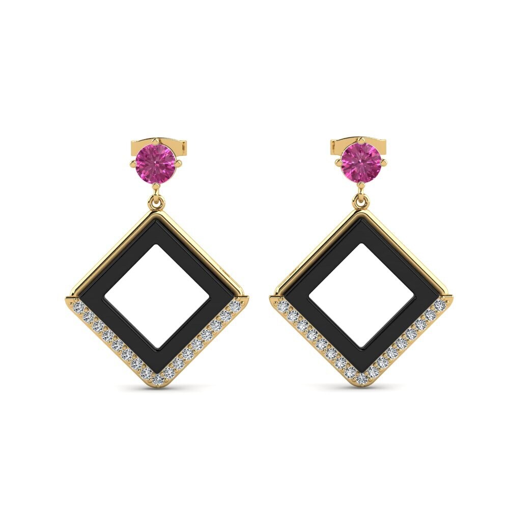 14ct Yellow Gold Pink Topaz Women's Earring Miron
