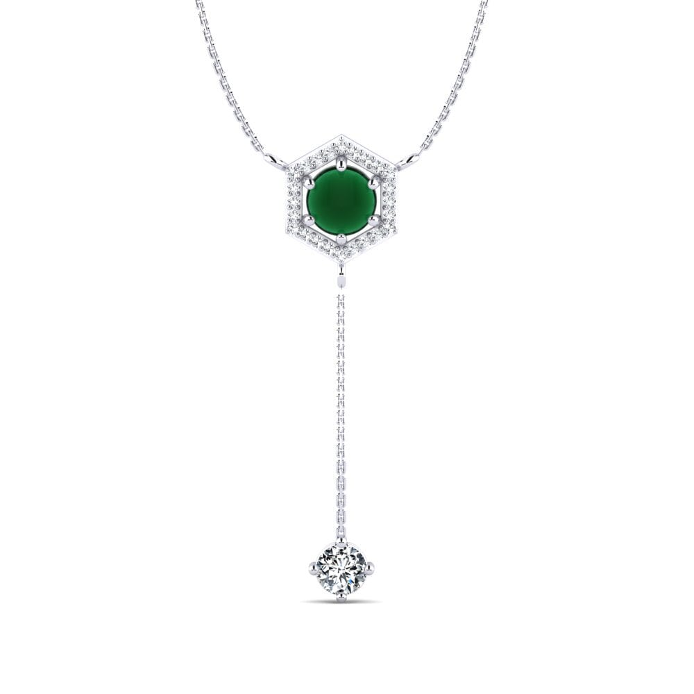 18k Oro Blanco Esmeralda Cabujón Collar de Mujer Mithulia