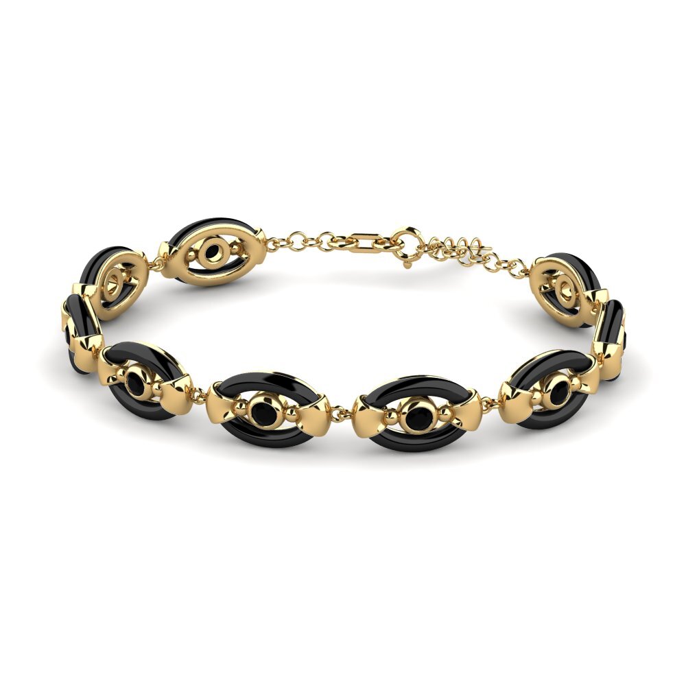 9ct Yellow Gold Black Sapphire Women's Bracelet Mitts
