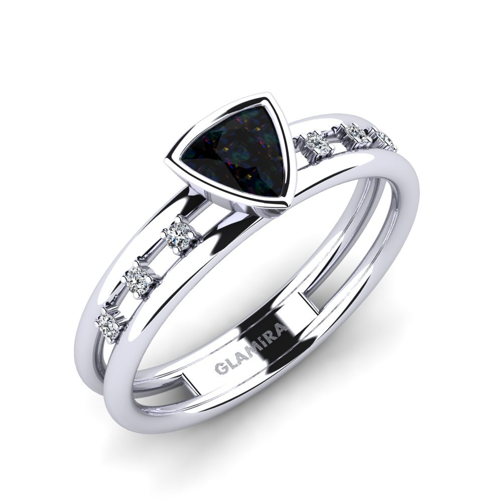 Trillion Black Opal Engagement Ring Mitzies