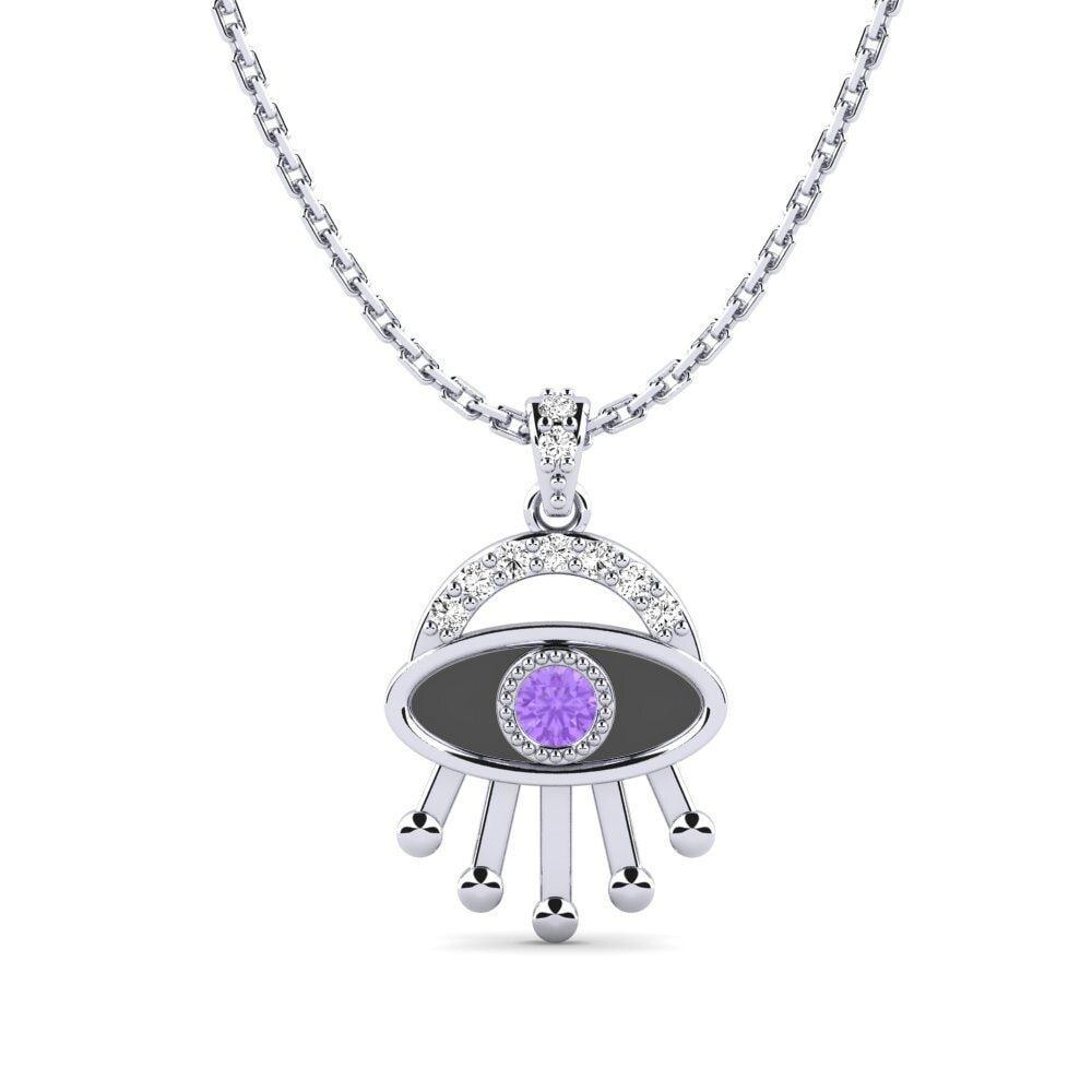 14k Oro Blanco Amatista Colgante de Mujer Mken