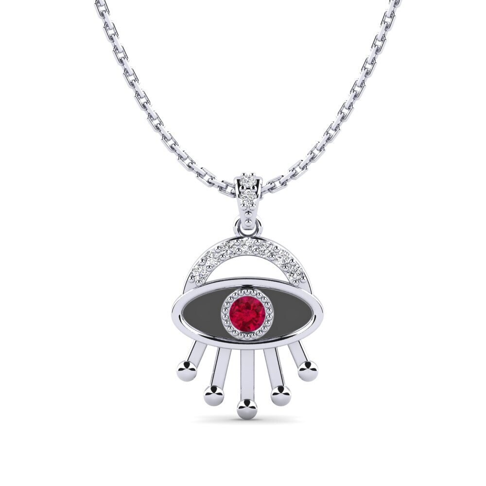 14k Oro Blanco Rubí Colgante de Mujer Mken