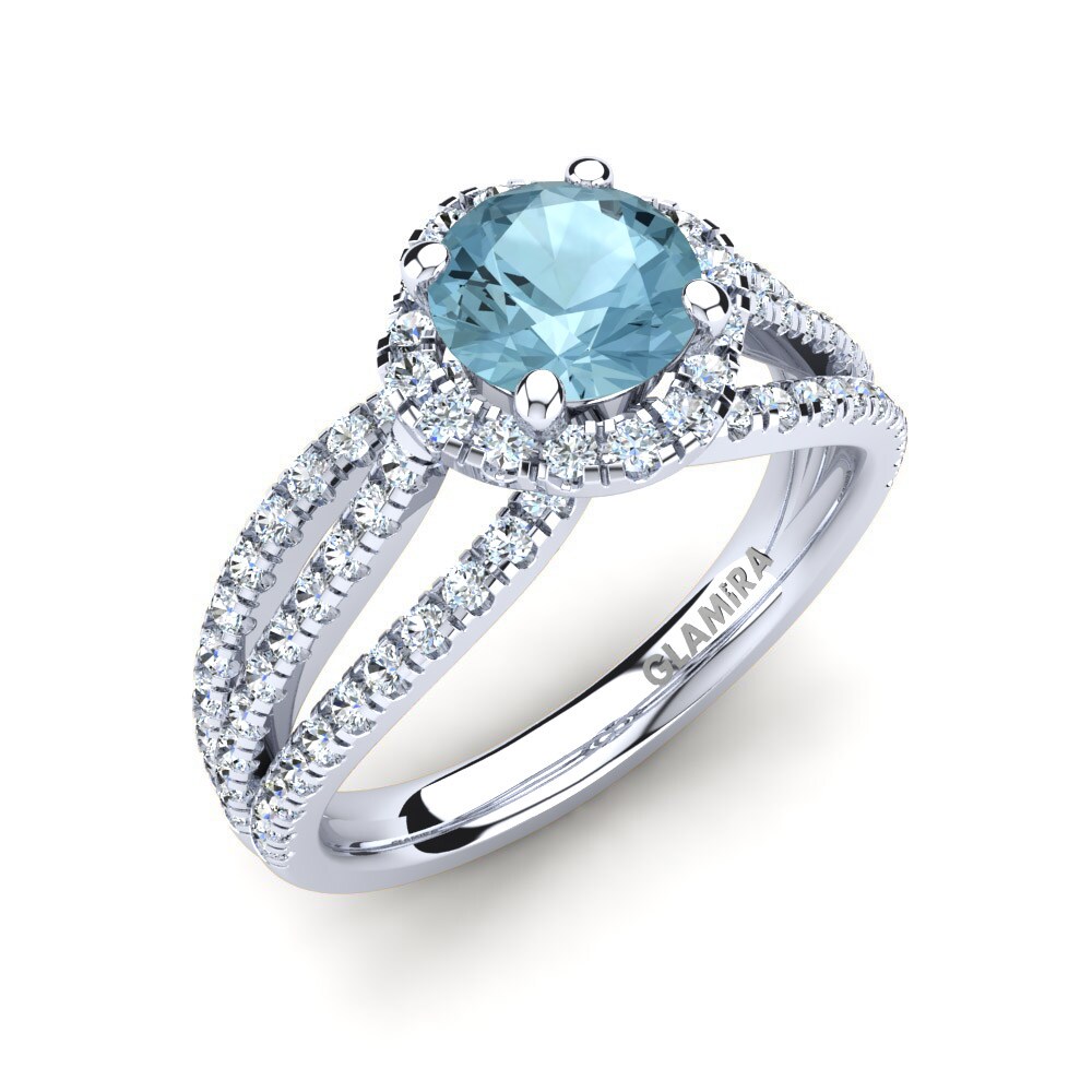 Bague Plaquée Or Blanc Avec Aigue-marine, Opale, Feu Bleu Et Zircons - Neuf Sans Emballage