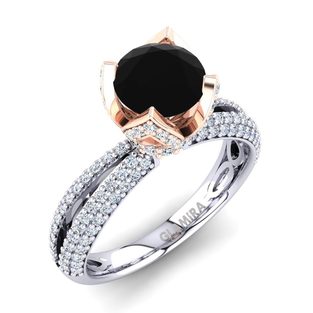 9ct White & Rose Gold Black Onyx Engagement Ring Queen 1.0 crt