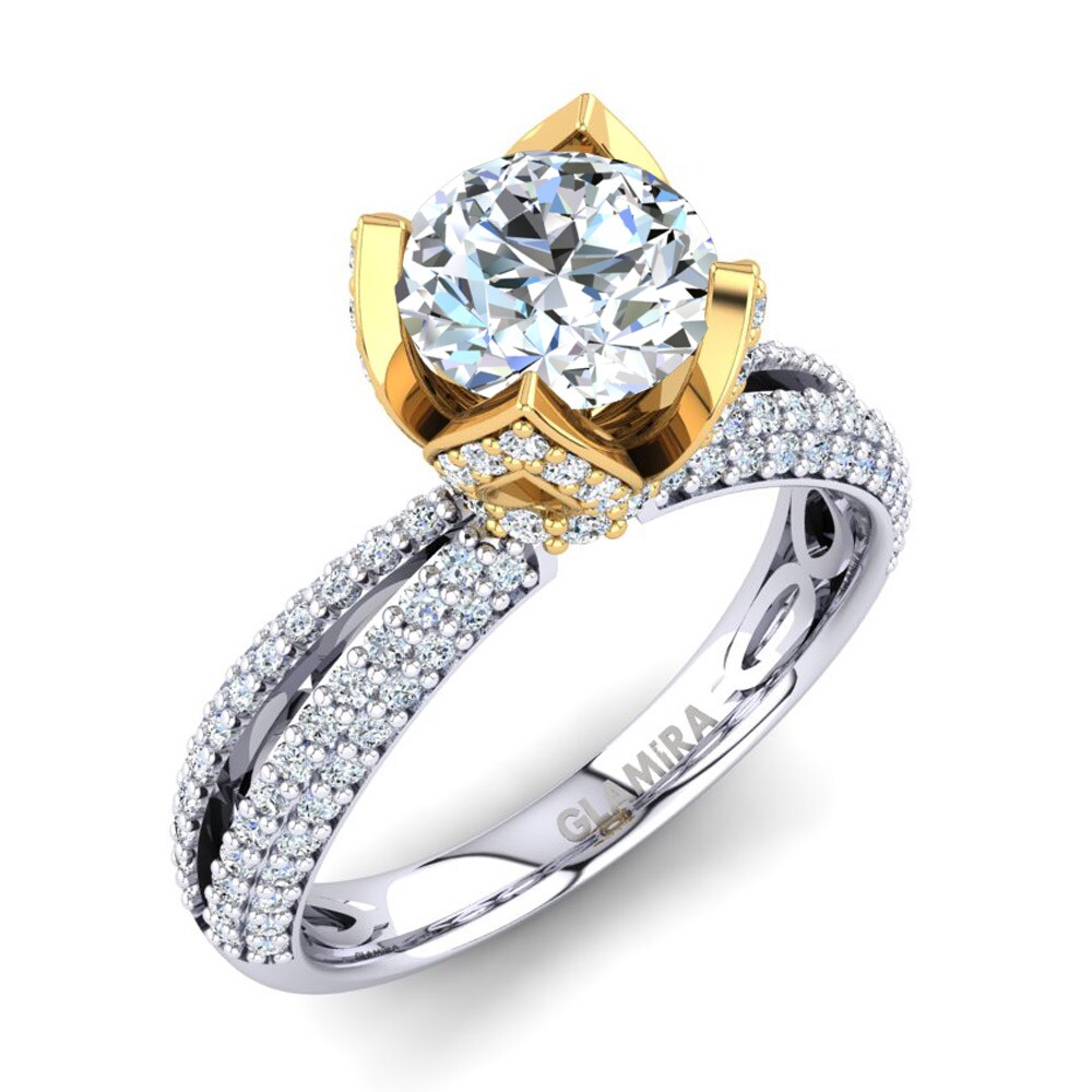 14 Ayar Beyaz & Sarı Altın Kadın Yüzük Queen 1.0 crt