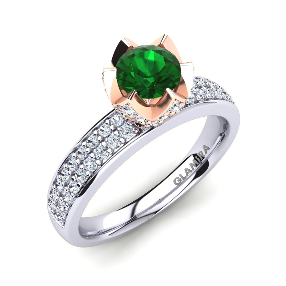 9ct White / Rose Gold Emerald (Lab Created) Engagement Ring Morisa