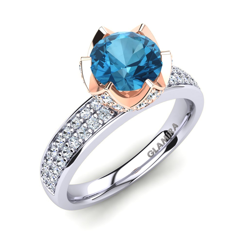 14ct White & Rose Gold Blue Topaz Engagement Ring Morisa 1.0 crt