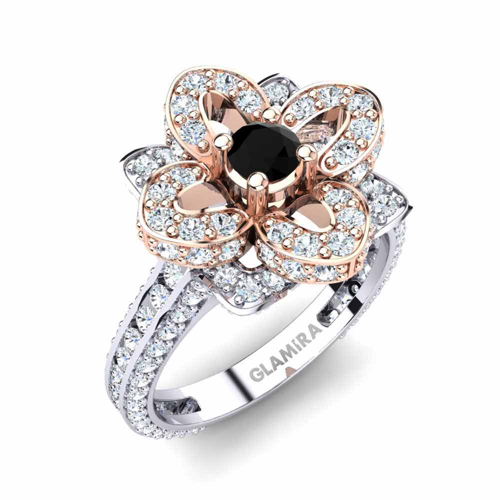 9ct White & Rose Gold Black Onyx Engagement Ring Rosanna 0.16 crt