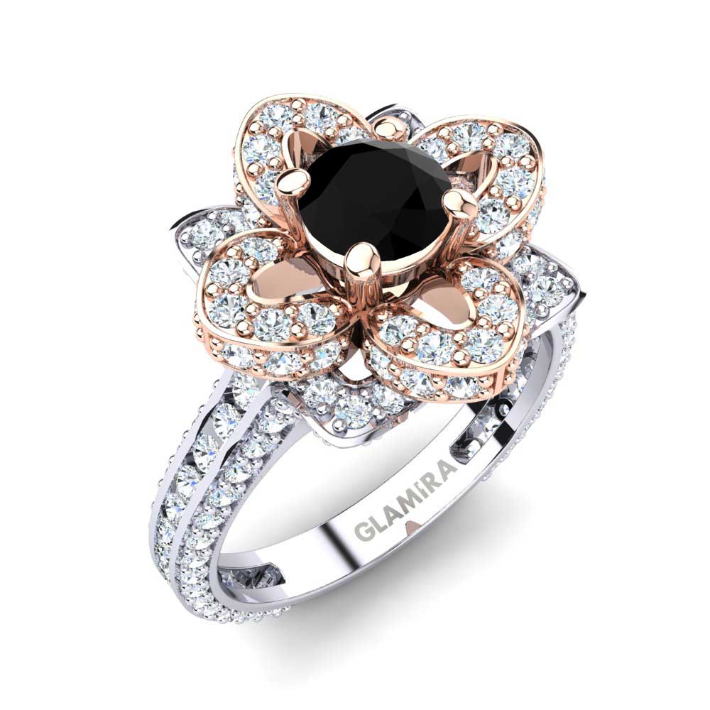 9ct White & Rose Gold Black Onyx Engagement Ring Rosanna