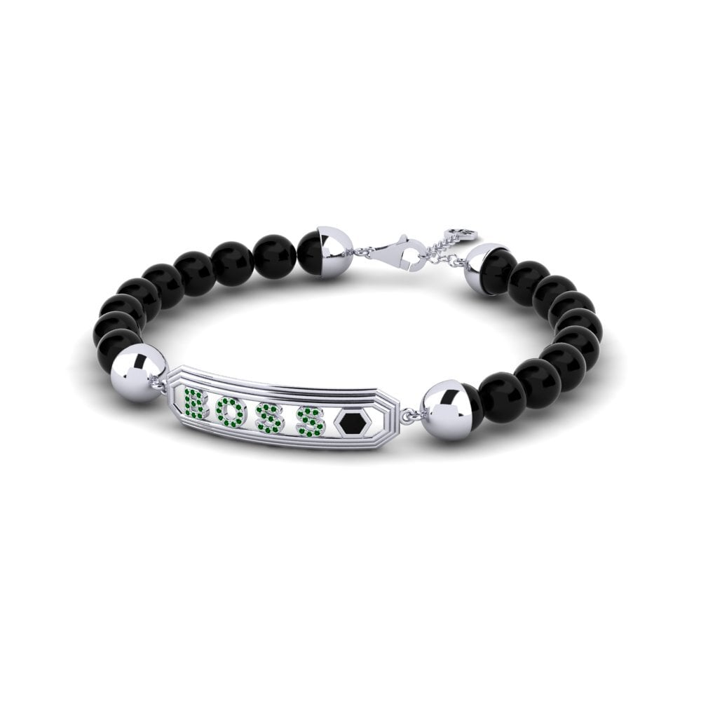 14k Oro Blanco Circonita Verde Pulsera para hombre Moghegno