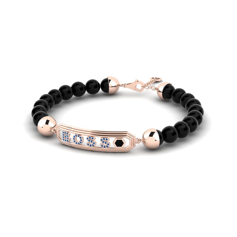 18k Oro Rosa Circonita Azul Oscuro Pulsera para hombre Moghegno