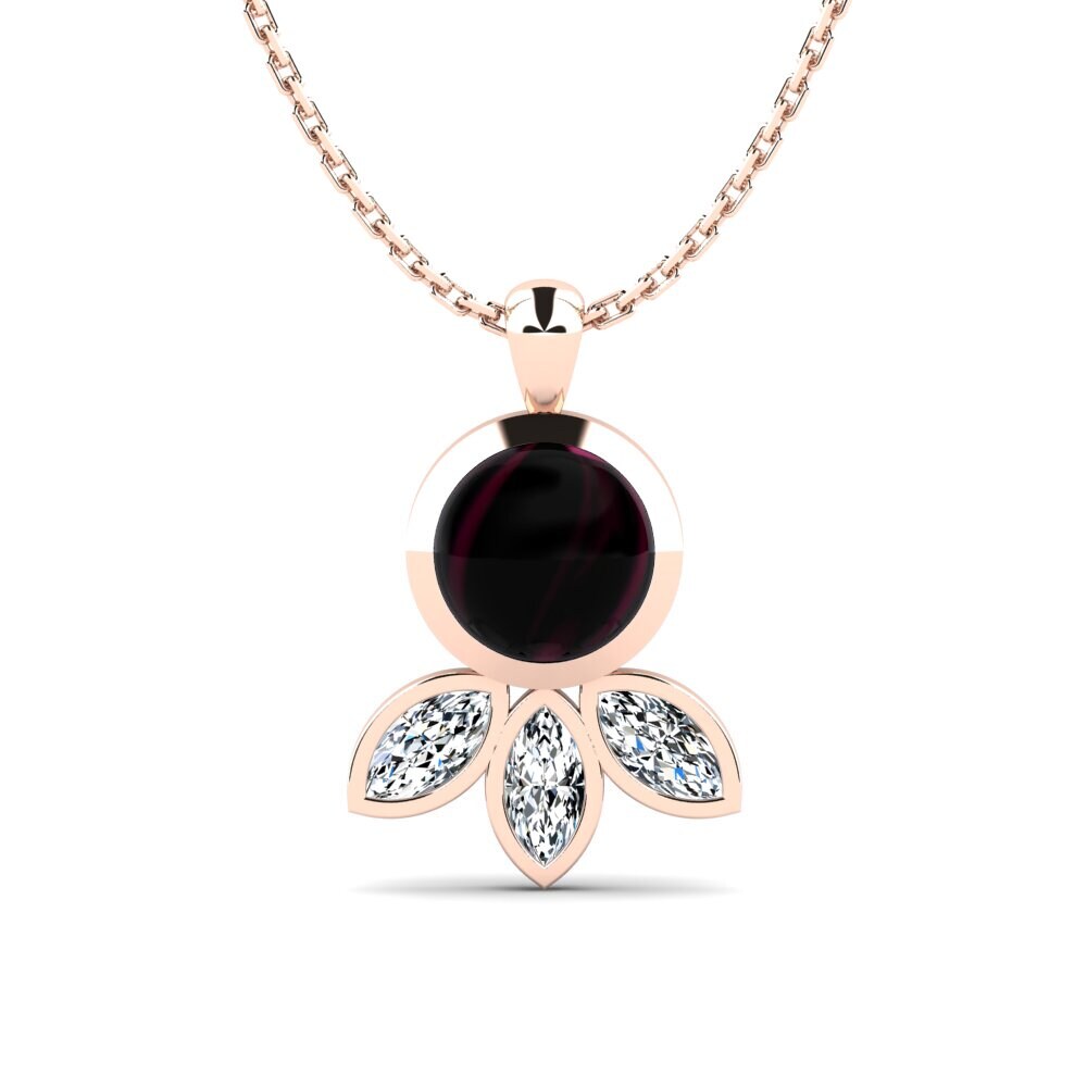14k Oro Rosa Granate Rhodolite Cabujón Colgante de Mujer Moira