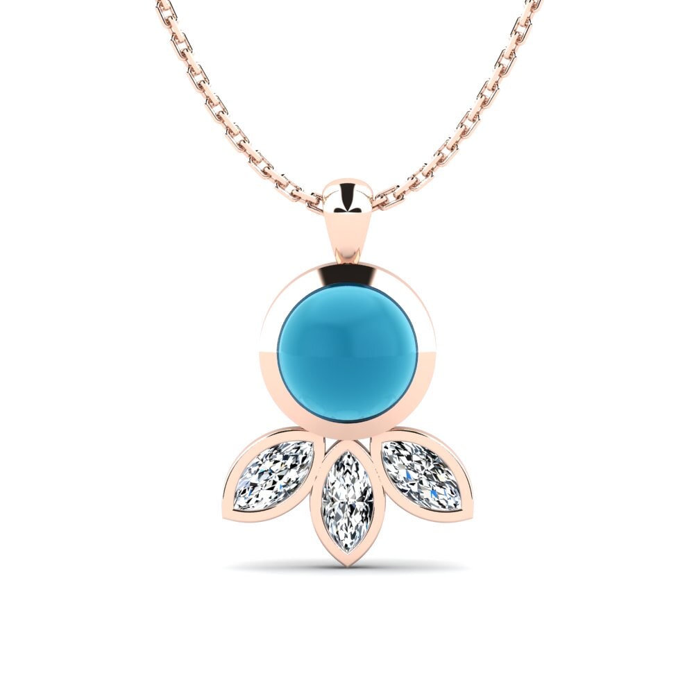 14k Oro Rosa Topacio Azul Cabujón Colgante de Mujer Moira