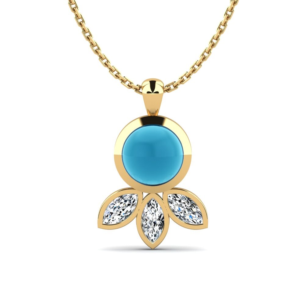 18k Oro Amarillo Topacio Azul Cabujón Colgante de Mujer Moira