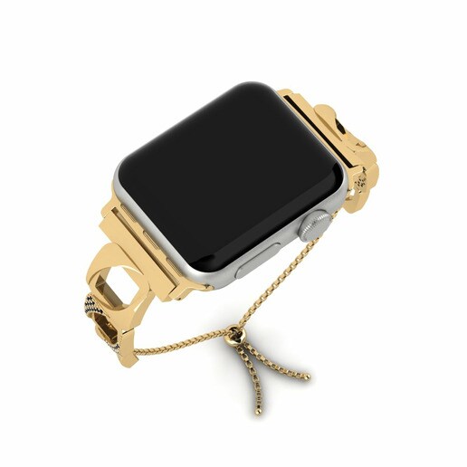 Dây đai Apple Watch® Mokume - B Stainless Steel / 585 Yellow Gold & Đá Sapphire Đen