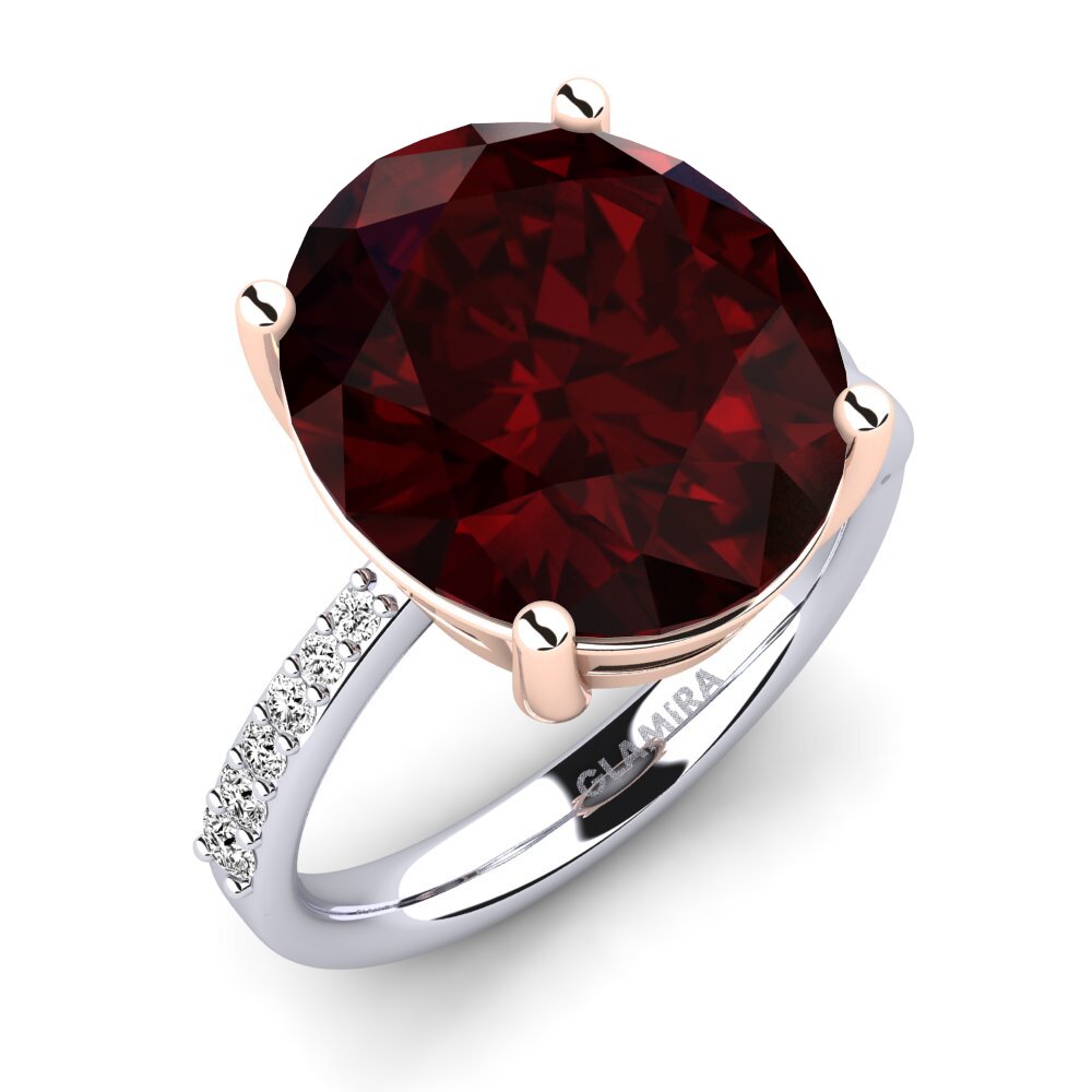 18k Oro Blanco & Rosa Granate Anillo Moneta