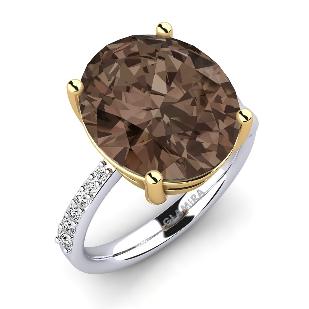 18ct White / Yellow Gold Smoky Quartz Ring Moneta