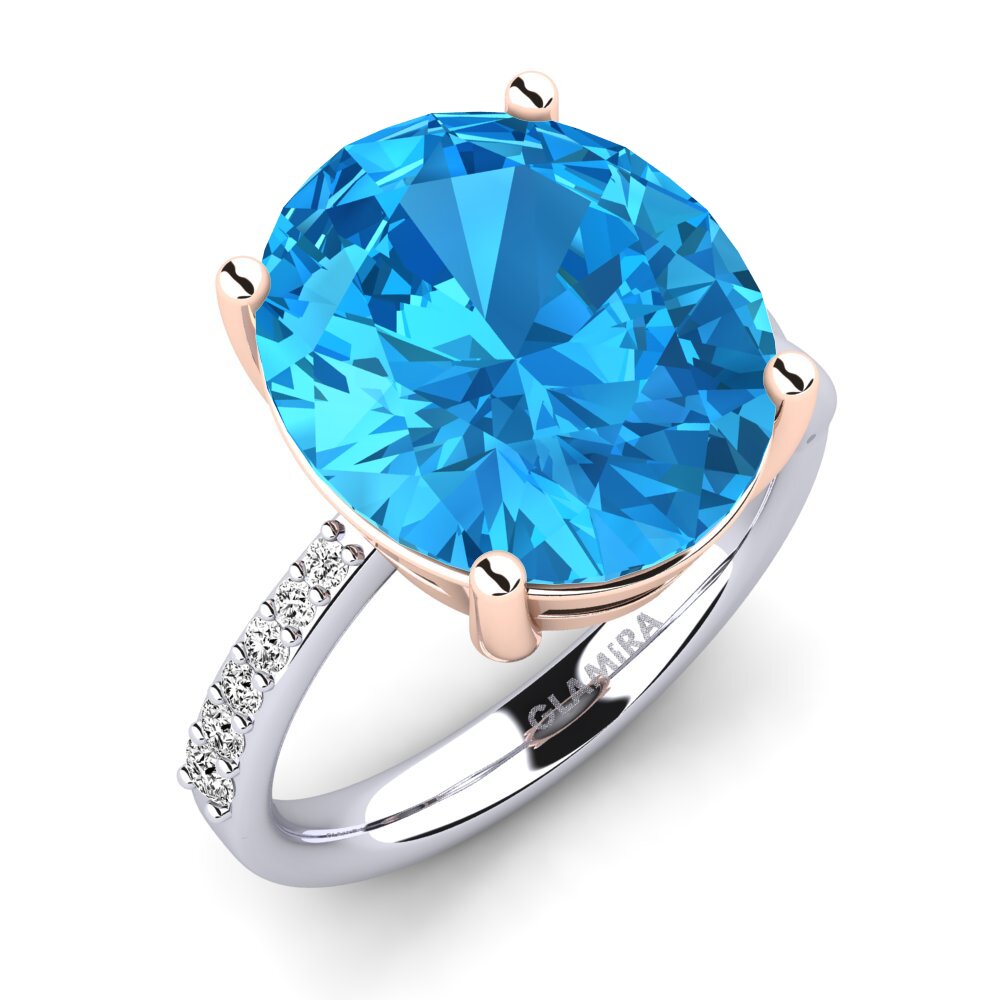 18ct White / Rose Gold Blue Topaz Ring Moneta
