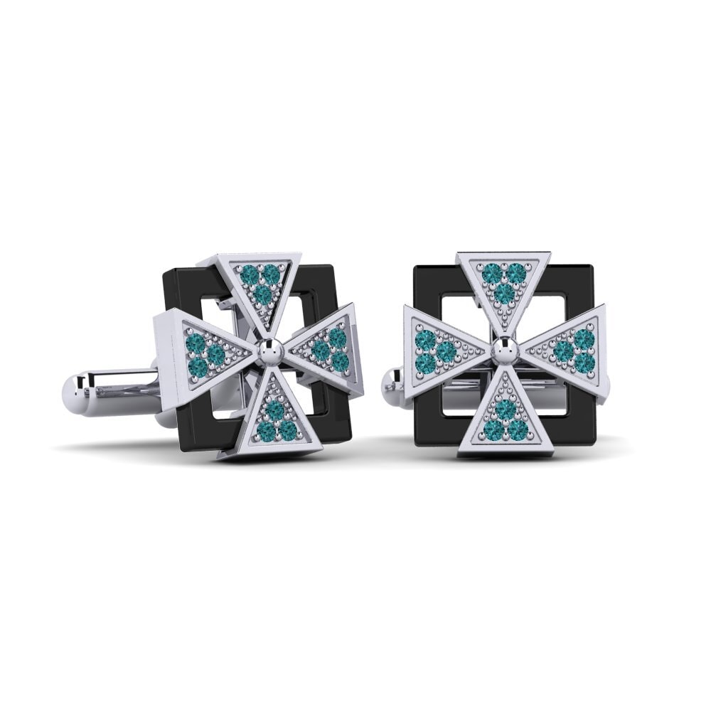 9ct White Gold Blue Diamond Cufflink Mong
