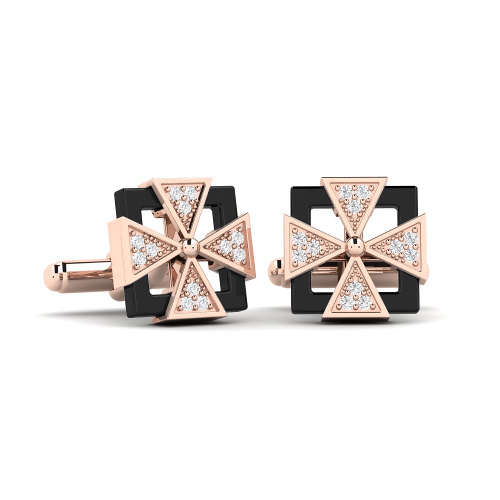 14ct Rose Gold White sapphire Cufflink Mong