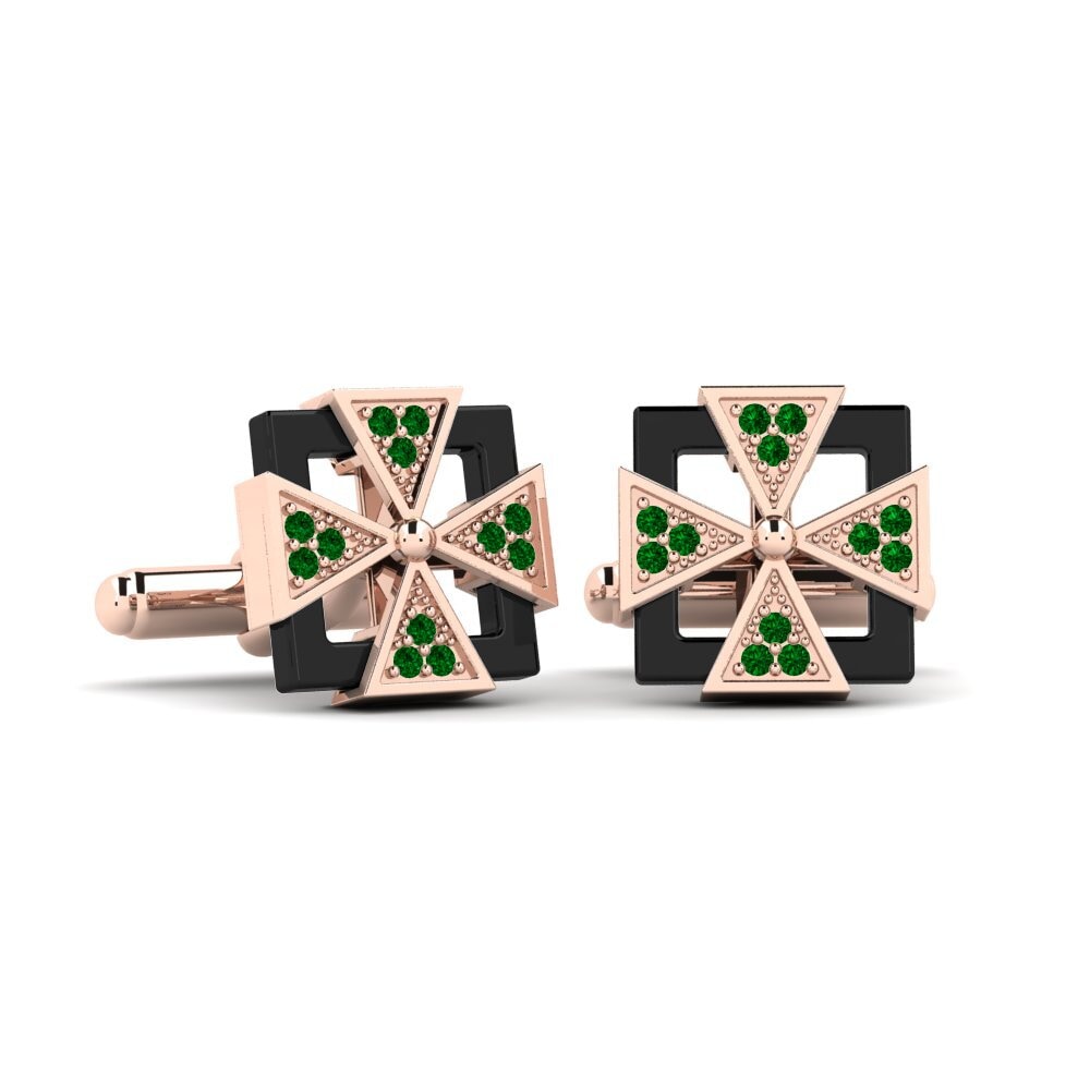 14ct Rose Gold Green Zirconia Cufflink Mong