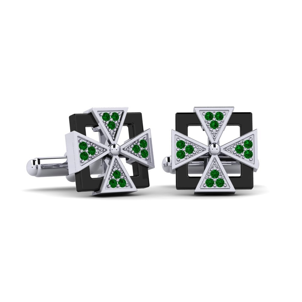 950 Platinum Green Zirconia Cufflink Mong