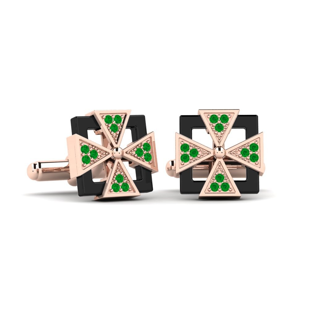 14ct Rose Gold Emerald Cufflink Mong