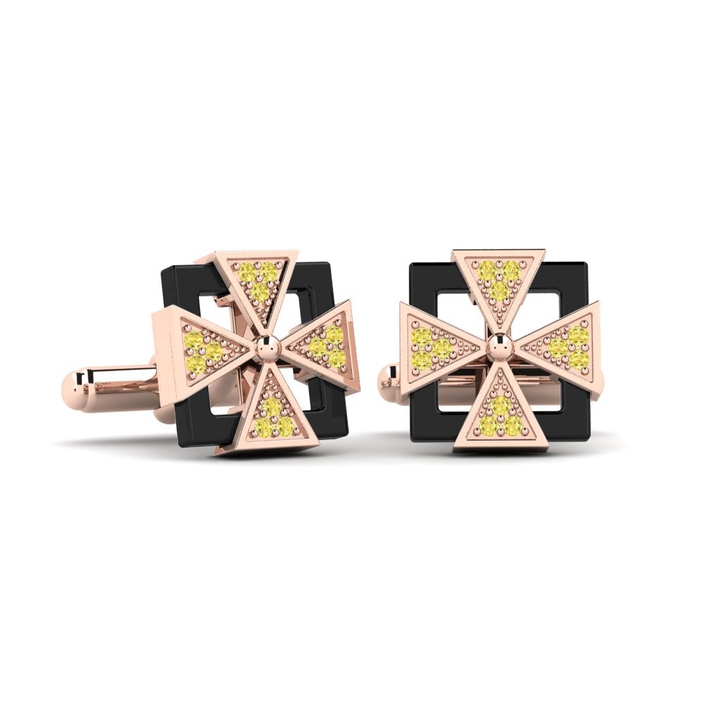 14ct Rose Gold Yellow Sapphire Cufflink Mong