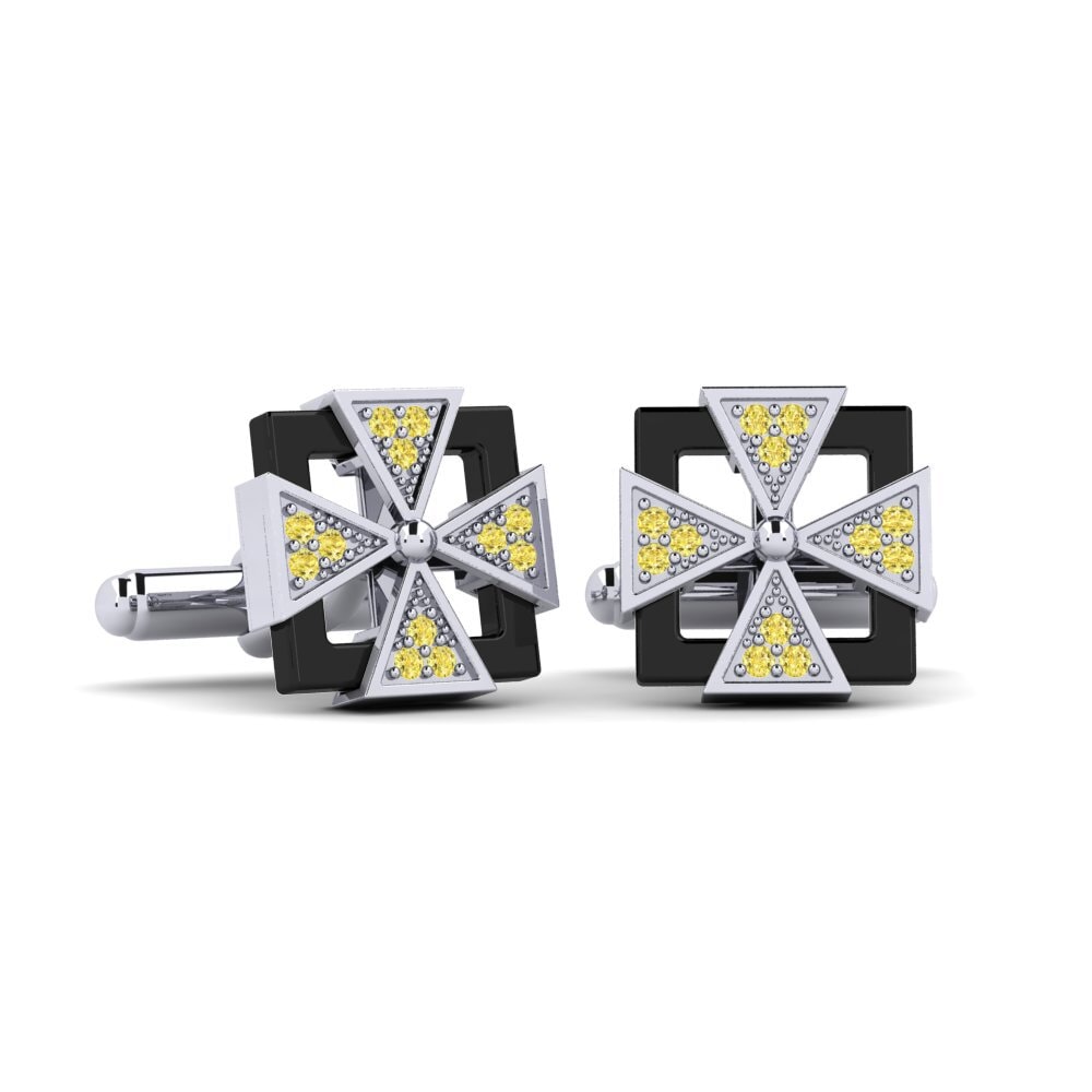 9ct White Gold Yellow Sapphire Cufflink Mong